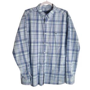 Vineyard Vines Cotton Plaid Button Up Shirt Men's Size Large Blue White Preppy